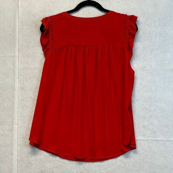 LOFT Women’s Sleeveless Blouse Large Red Ruffle Trim Keyhole Neck Flowy Top - Picture 10 of 13